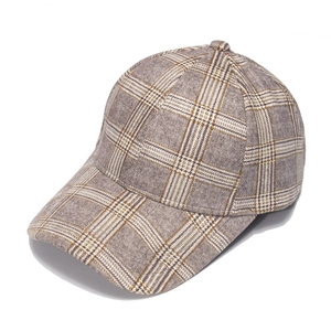 Classic brown plaid baseball cap for men and women with vintage checkered pattern