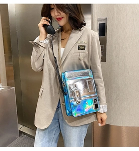 Bolso bandolera creativo con forma de teléfono público láser, diseño holográfico para mujer.