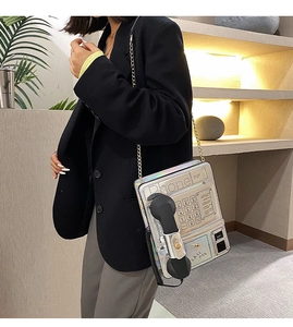 Bolso de hombro creativo con forma de teléfono público láser plateado bolso novedad mujer
