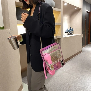 Bolso bandolera creativo con forma de teléfono público bolso de hombro metálico láser para mujer
