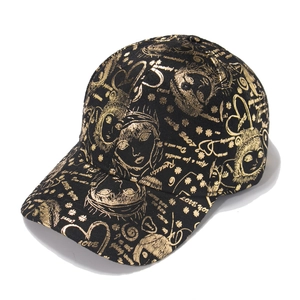 Gold Foil Graffiti Baseball Cap Adjustable Cotton Sun Hat Heart Love Print Hip Hop Streetwear For Women Men