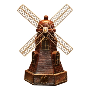 Mulino a vento olandese vintage con pale in metallo dorato per decorazione da tavolo