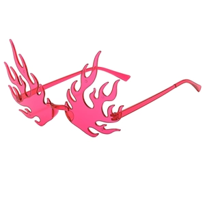 Pink flame shaped rimless sunglasses with trendy oversized silhouette for parties