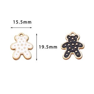 Pendentifs ours à motif d'étoiles en émail noir et blanc, taille 15,5mm sur 19,5mm