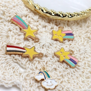 DIY gold alloy drip oil charms with rainbow stars and clouds for jewelry making