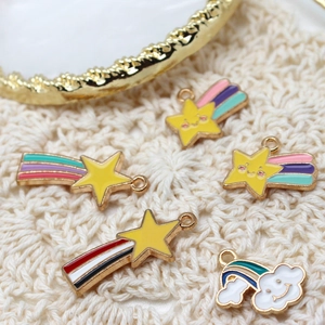 5pcs set of gold alloy enamel charms featuring rainbow meteors and smiling clouds