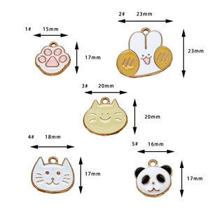 Cartoon panda and cat paw enamel charms in gold alloy with sizing measurements