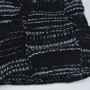 Close-up of black and white chunky knit pattern showing warm texture and weave detail