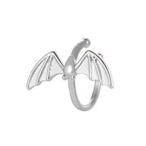 Gothic silver bat wing ear cuff made of vintage style metal for non-pierced ears