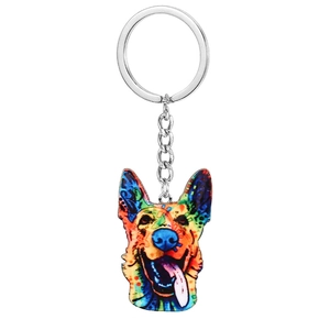 Porte-clés Berger Allemand artistique avec motifs colorés et anneau en métal poli