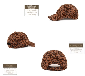 Detail view of cotton leopard print baseball cap with adjustable buckle and 3D cut