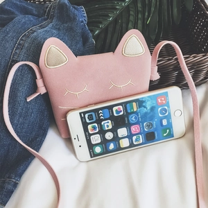 Cute pink cat-shaped mini crossbody bag for girls with 3D ears and embroidery