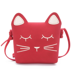 Red felt cat-shaped crossbody bag for girls with cute embroidered cat ears and whiskers