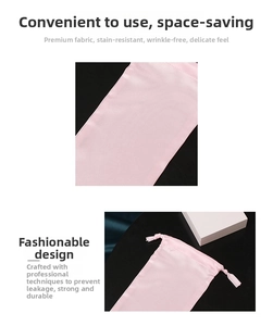 Detail of pink satin drawstring storage bag showing fabric texture and sturdy stitching