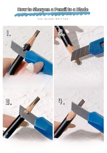 Step-by-step guide showing how to sharpen eyebrow pencil for a precise blade shape