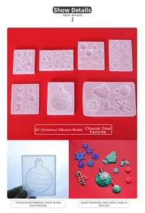 Detail of Christmas themed silicone molds featuring snowflake and candy cane shapes