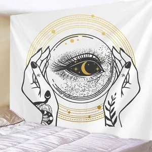 Detailed pattern of mystical hands holding a crystal ball on the wall tapestry