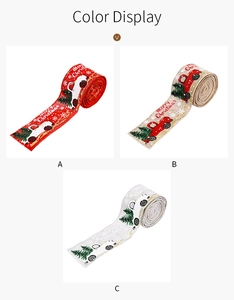 Three rolls of Christmas ribbons with vintage truck and snowflakes on burlap texture