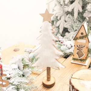 Mini white felt Christmas tree ornament with wooden base and star for desktop decor