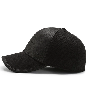 Men's winter baseball cap with leather patches and thermal earflaps in black