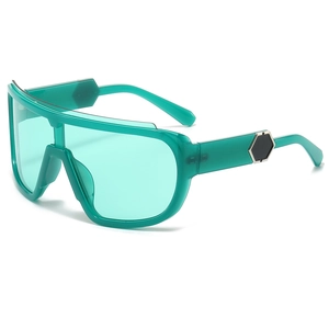 Teal oversized one-piece cycling sunglasses for outdoor sports with a modern shield design