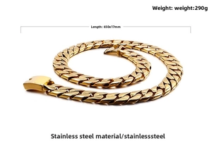 Close-up of a 17mm wide 18K gold plated stainless steel Cuban link chain for men