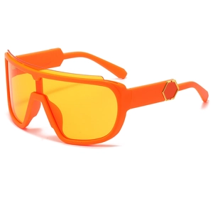 Oversized orange frame sports sunglasses with yellow wrap-around lens for outdoors