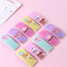 Detailed set of colorful macaron BB clips with cute rabbit and dinosaur cartoon illustrations