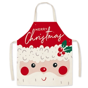 Red Christmas apron with Santa Claus design and Merry Christmas print for kitchen use