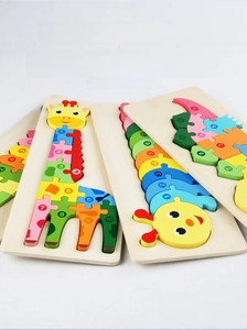 Detail view of colorful wooden animal puzzles with numbers one to ten for kids learning
