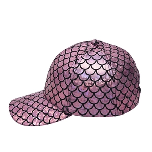 Macro detail of pink polarized scale pattern texture on a stylish baseball cap