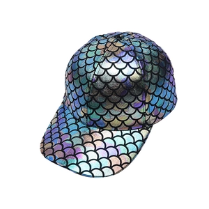 Iridescent baseball cap with mermaid fish scale pattern for street hip-hop style