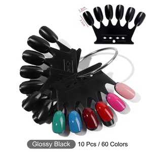 Crown-shaped black nail color display tips with metal ring for 60 color swatches