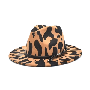 Fedora Hut Wollfilz Kuh Tierdruck Breite Krempe Retro Jazz Stil Für Damen Herren Outdoor Reise Mode