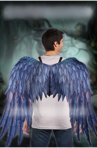 Detailed blue and purple gradient feather wings for adult carnival party costumes
