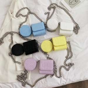 Women Crocodile Pattern PU Leather Shoulder Bag And Round Coin Purse With Silver Metal Chain Strap Korean Style