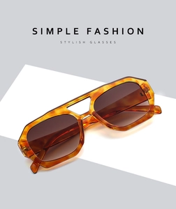 Détail de lunettes de soleil géométriques écaille avec verres dégradés et double pont