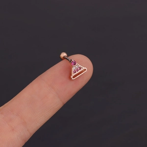 Mini boucles d'oreilles en or rose en forme de chapeau avec oxydes de zirconium roses