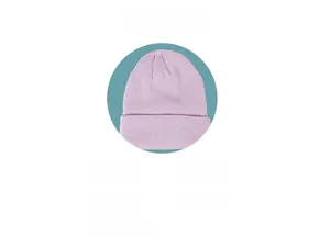 Macro detail of the lavender hexagonal knit beanie showing soft fine-ribbed texture