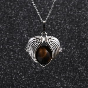 Angel Wing Heart Pendant Necklace Alloy With Round Gemstone Bead Fashion Jewelry For Women