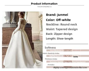 Detail of elegant cream lace embroidery and premium satin sleeve on a bridal gown