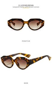 Detail view of leopard print sunglasses with brown gradient lenses from two angles