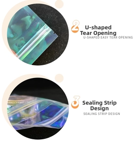 Detail van holografische laserverpakking met U-vormige inkeping en afdichtstrip