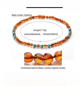 Detailed size specifications for Baltic amber and turquoise beaded teething necklace