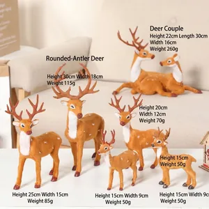 Cute Simulation Reindeer Christmas Ornament Flocked Sika Deer Figurine For Festive Home Desk Decoration Animal Statue