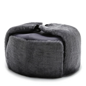 Men's dark grey winter Ushanka hat with thick faux fur and windproof ear flaps