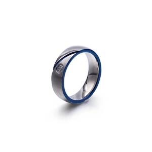 Minimalist 316L Stainless Steel Ring Brushed Band With Zircon Inlay Blue Gold Plating Industrial Style Jewelry Unisex
