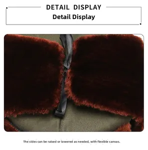 Detail view of winter trapper hat showing adjustable ear flaps and faux fur lining texture