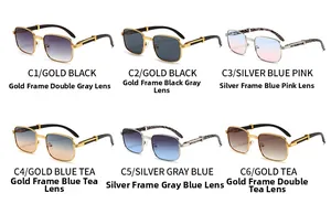 Detailed comparison of six vintage square metal sunglasses with various lens color options