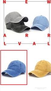 Dettaglio di cappelli da baseball in cotone lavato in vari colori e cuciture di qualità